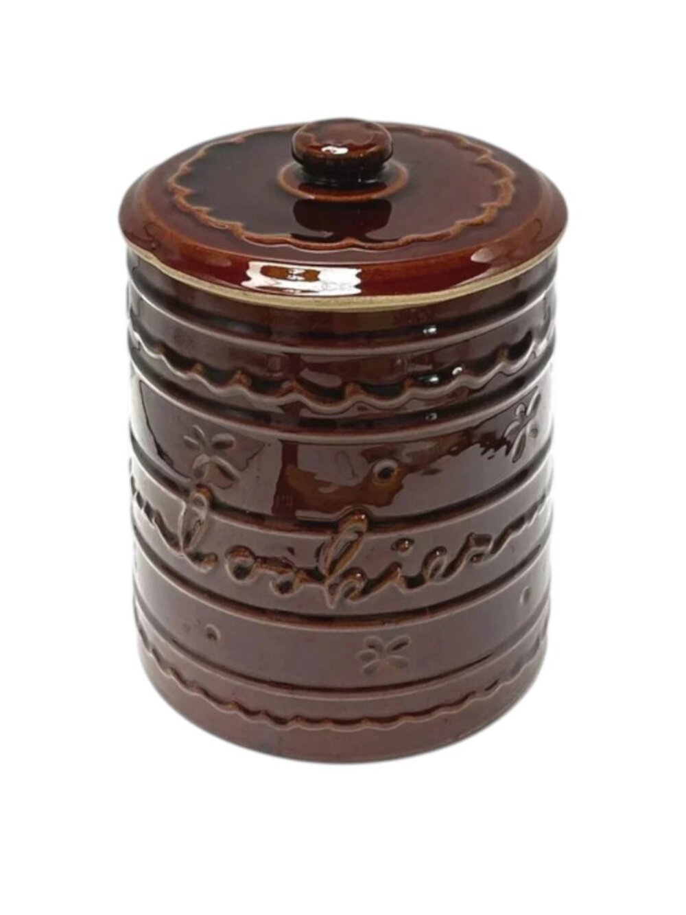 Cookie Jar Marcrest Brown Ceramic Vintage 10 inch Daisy Dot Pattern Vintage  MCM